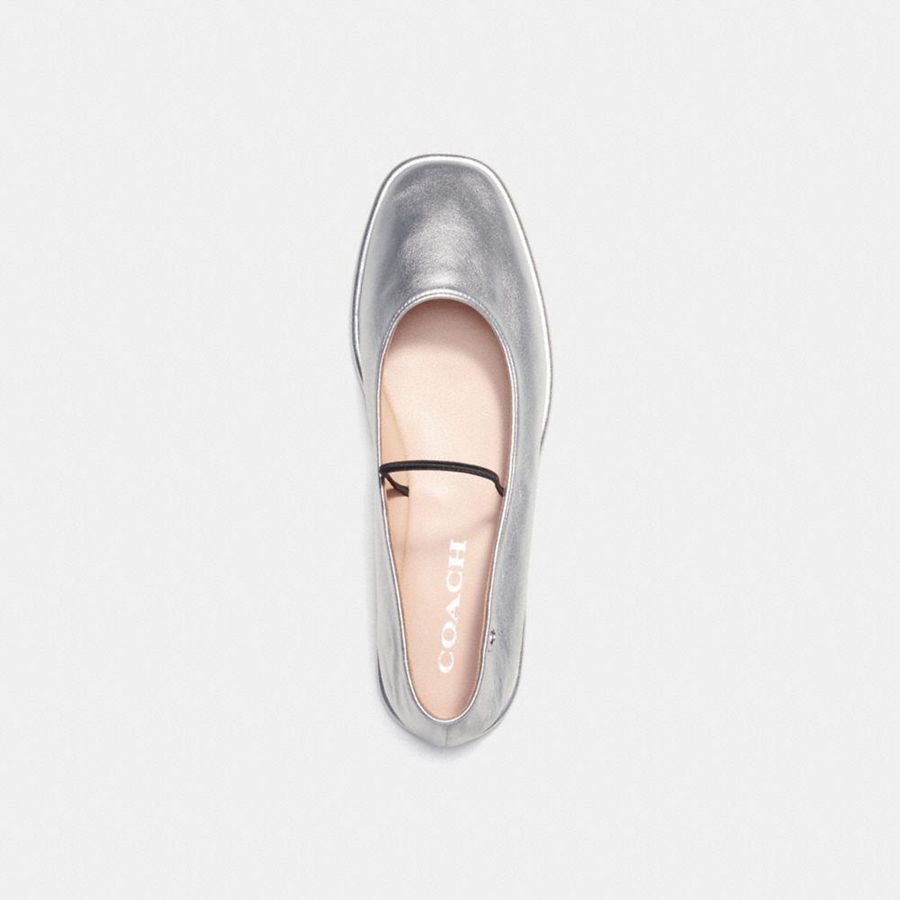 COACH® Emilia Mary Jane In Silver Metallic Women Loafers Silver | KZUE87653