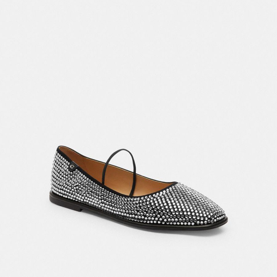 COACH® Emilia Mary Jane With Crystal Women Loafers Silver | SRHZ73162