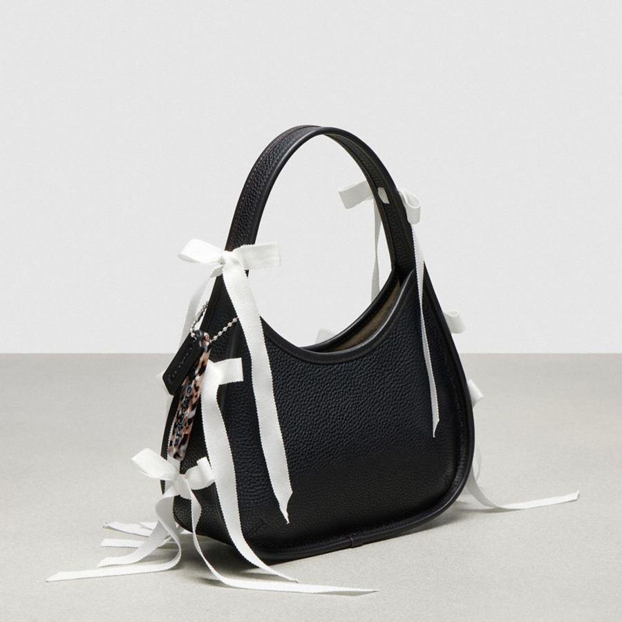COACH® Ergo In Coachtopia Leather With Allover Bows Women Hobo Bag Black | KSWN18532