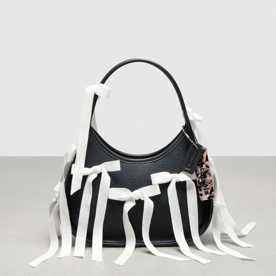 COACH® Ergo In Coachtopia Leather With Allover Bows Women Hobo Bag Black | KSWN18532