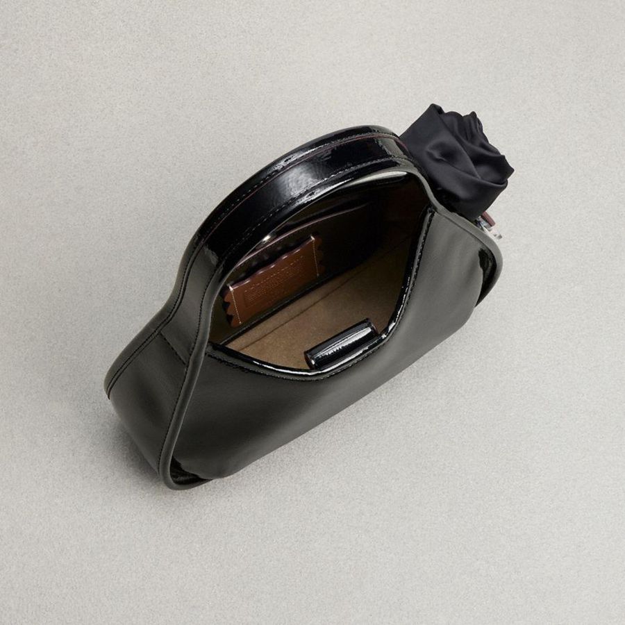 COACH® Ergo In Crinkle Patent Coachtopia Leather With Rosette Women Hobo Bag Black | PZNG04398