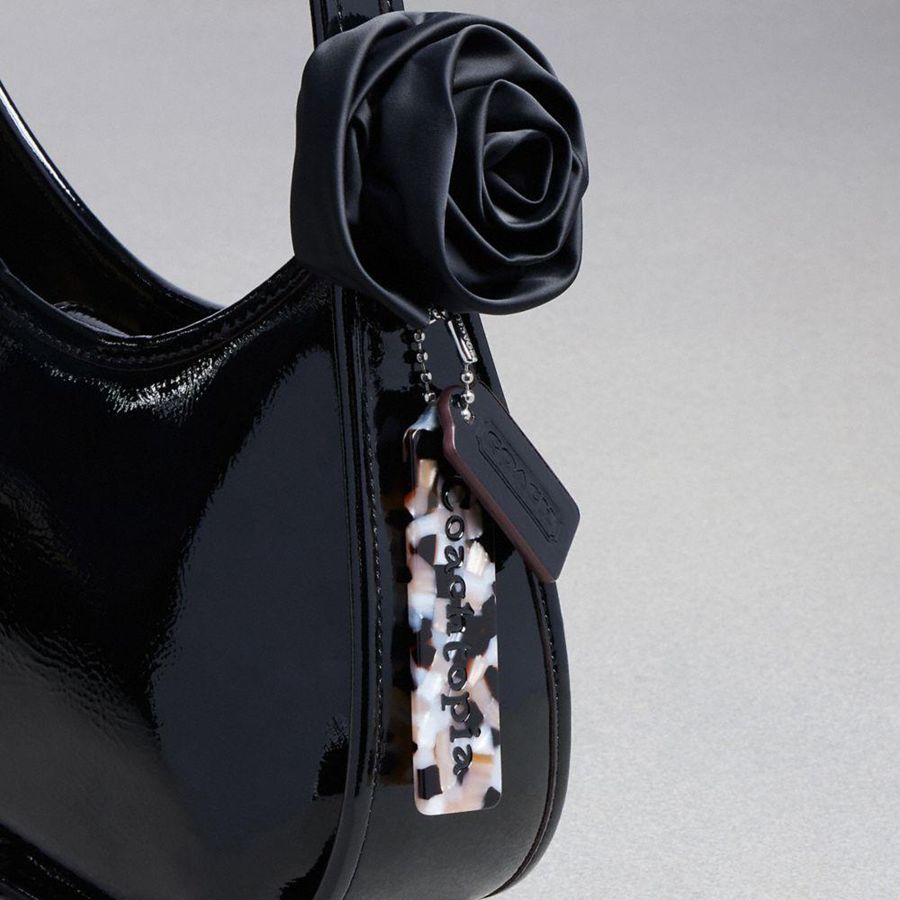 COACH® Ergo In Crinkle Patent Coachtopia Leather With Rosette Women Hobo Bag Black | PZNG04398