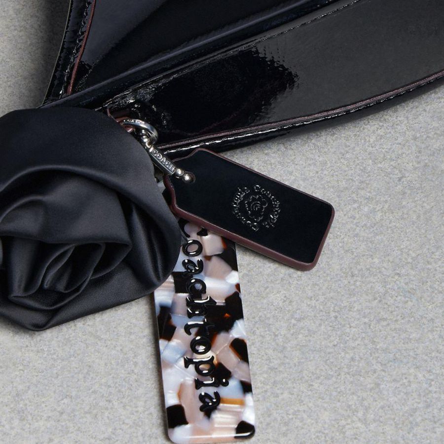 COACH® Ergo In Crinkle Patent Coachtopia Leather With Rosette Women Hobo Bag Black | PZNG04398