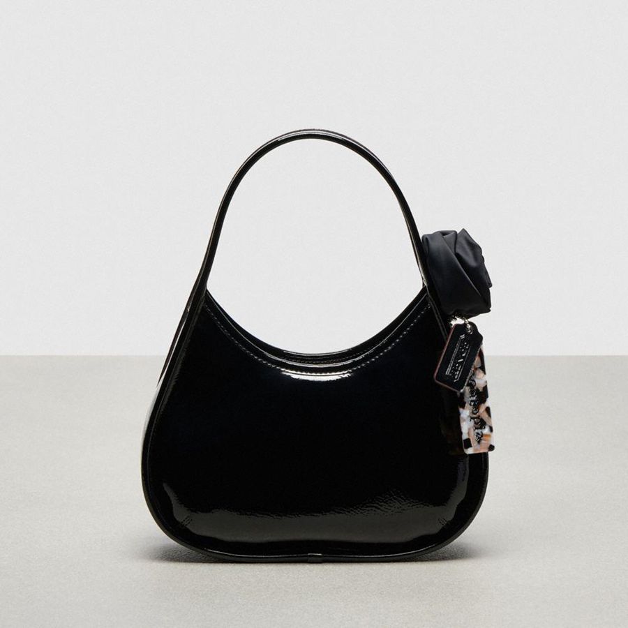 COACH® Ergo In Crinkle Patent Coachtopia Leather With Rosette Women Hobo Bag Black | PZNG04398