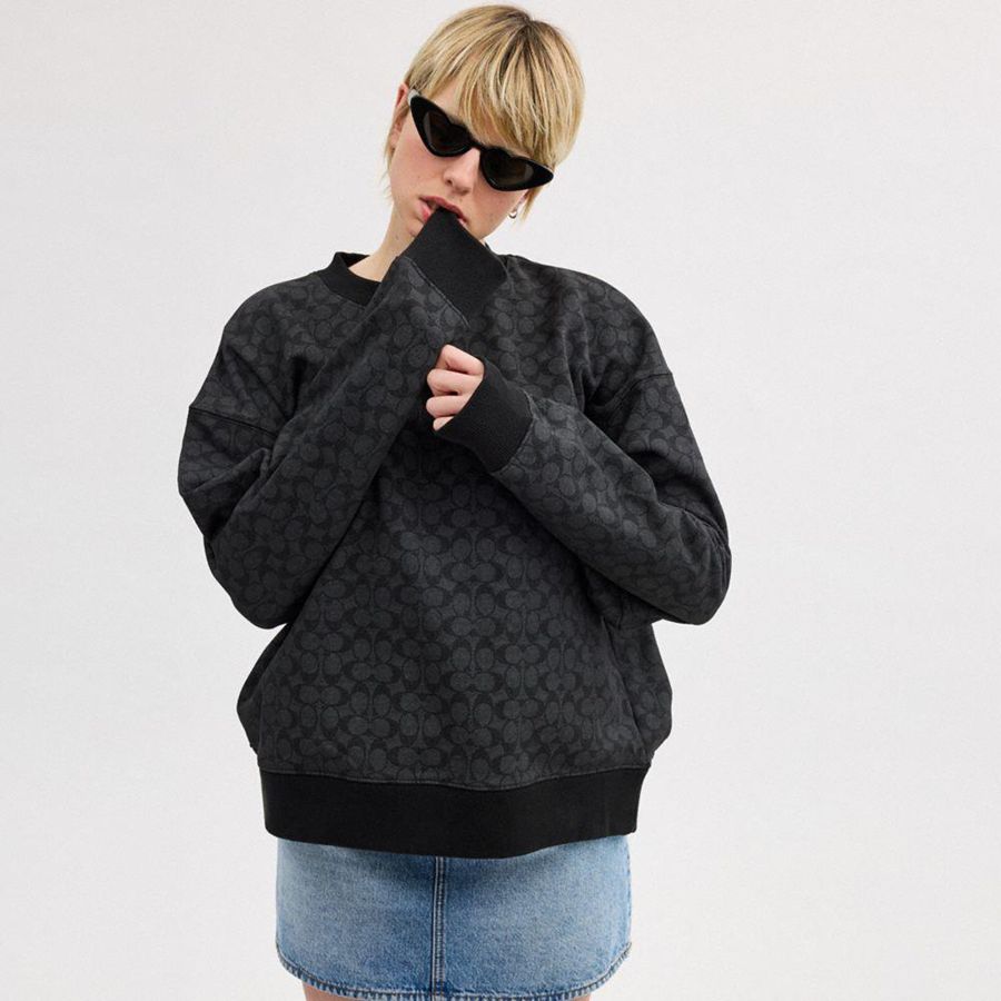 COACH® Essential Signature Crewneck Women Sweatshirt Grey | DOCI49015