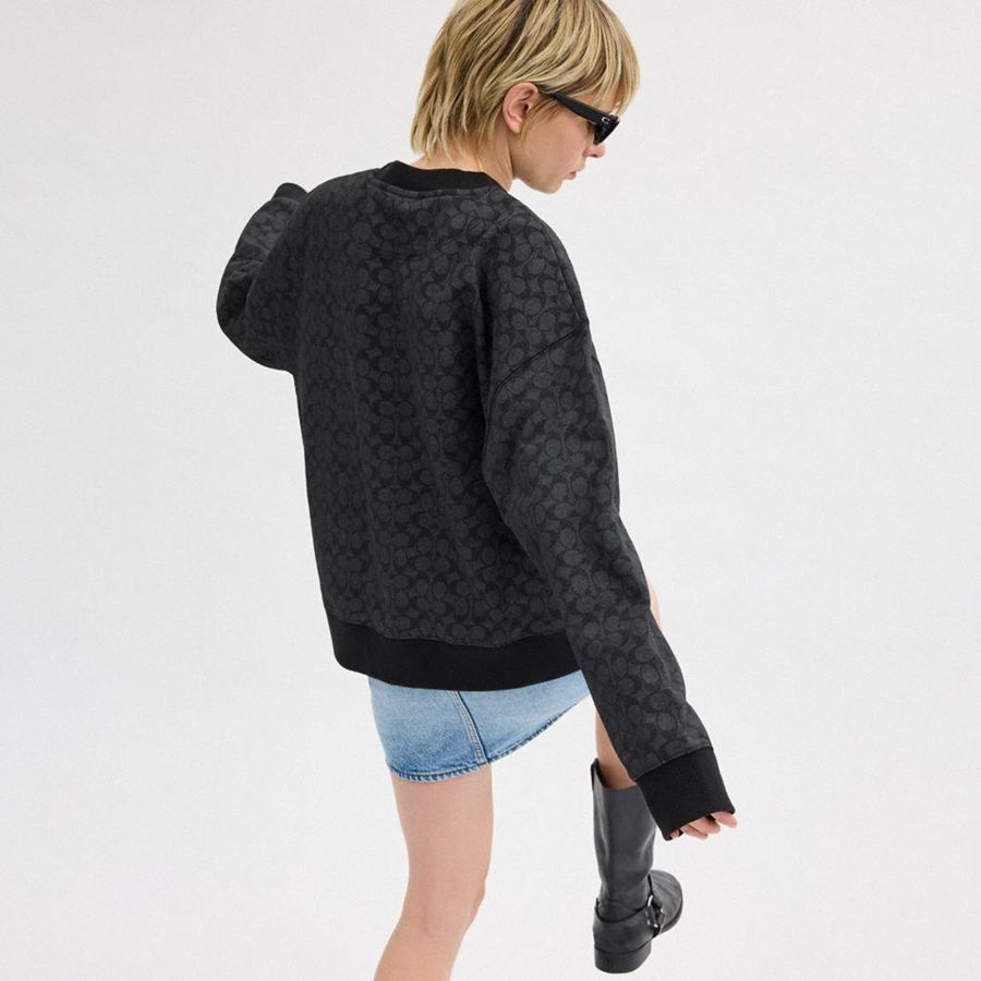 COACH® Essential Signature Crewneck Women Sweatshirt Grey | DOCI49015