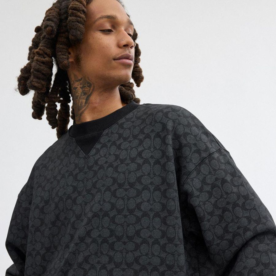 COACH® Essential Signature Crewneck Women Sweatshirt Grey | DOCI49015