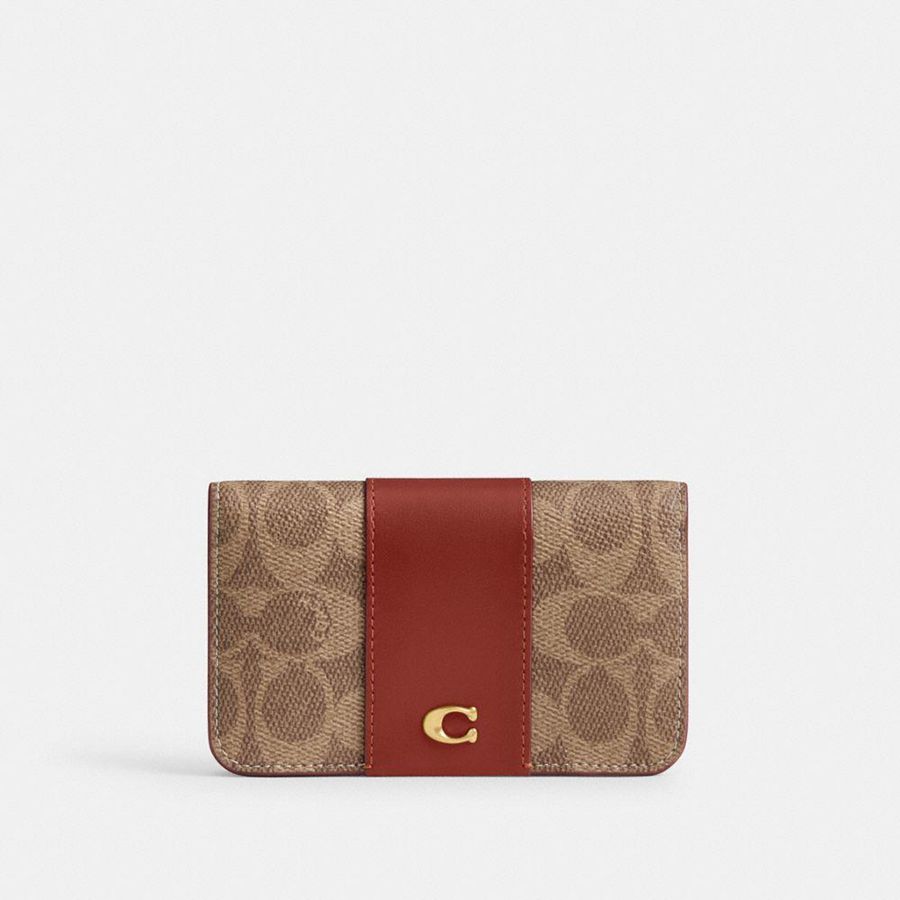 COACH® Essential Slim Card Case In Signature Canvas Women Wallet Brown | BOWK96134