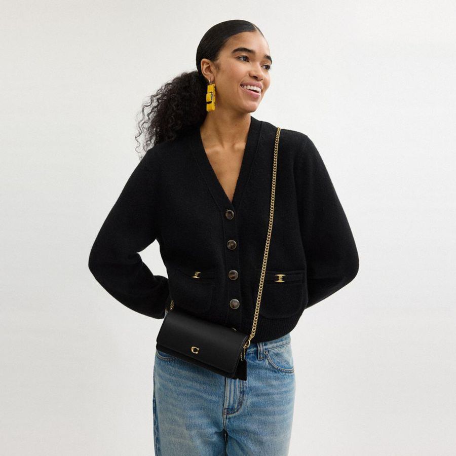COACH® Evie Long Wallet With Chain Women Clutch Bags Black | RUHG31675