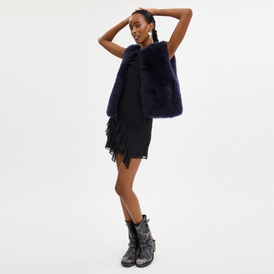 COACH® Fluffy Shearling Women Vest Blue | EAGY91025