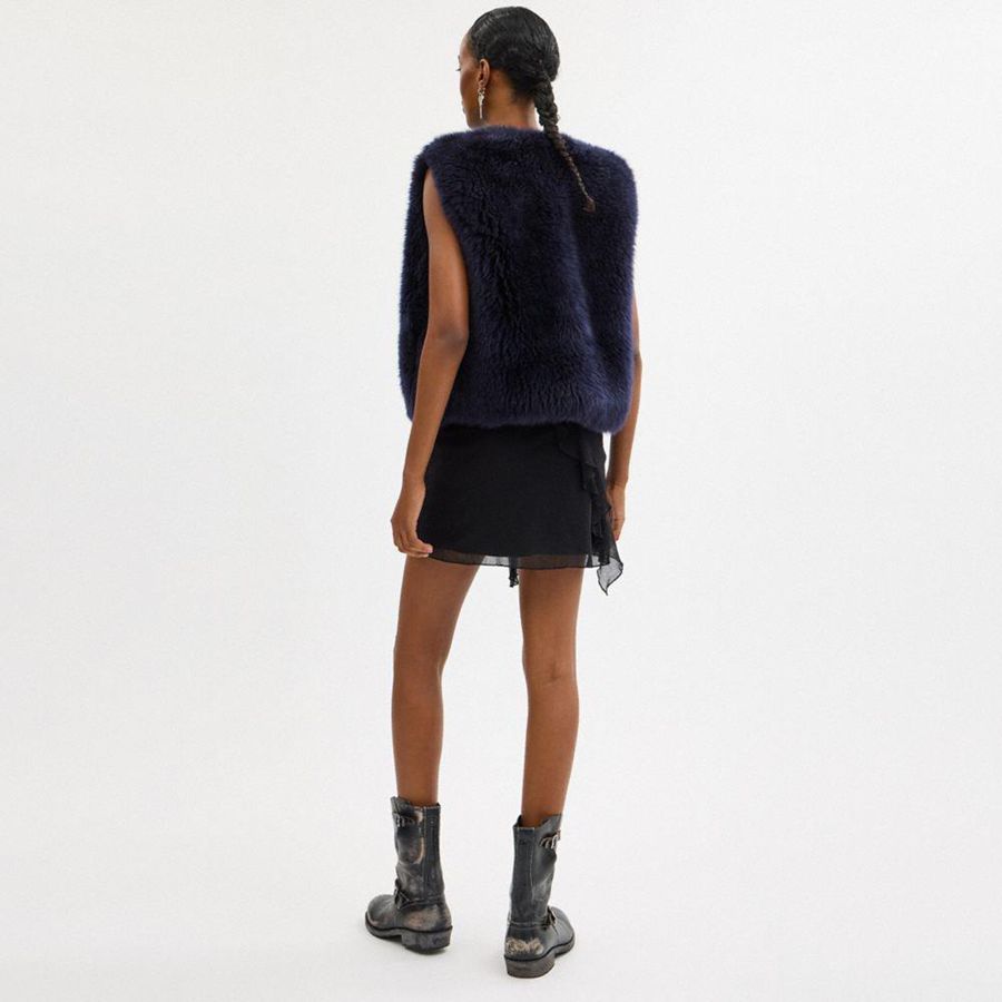 COACH® Fluffy Shearling Women Vest Blue | EAGY91025