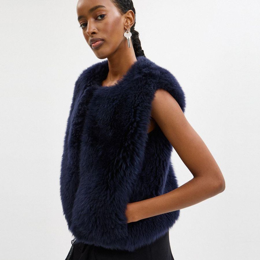 COACH® Fluffy Shearling Women Vest Blue | EAGY91025