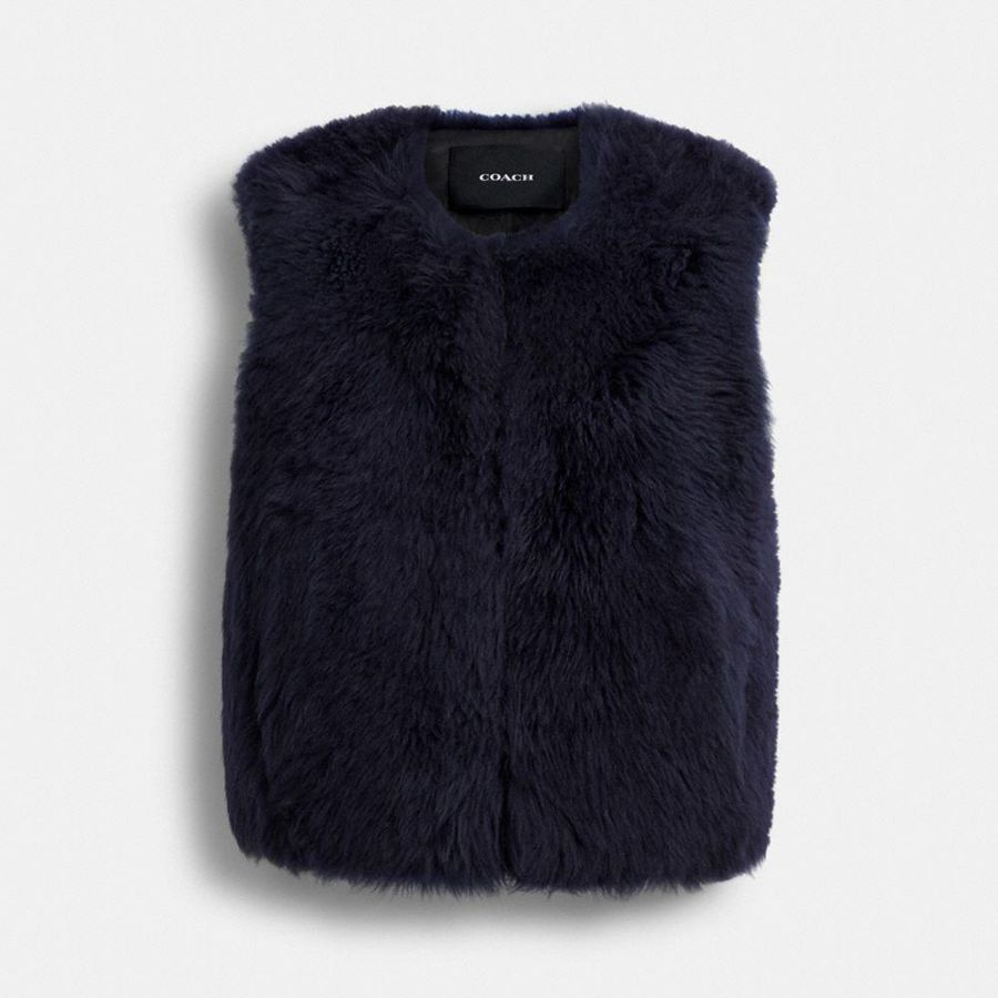 COACH® Fluffy Shearling Women Vest Blue | EAGY91025