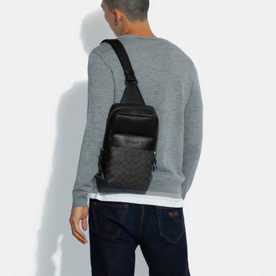COACH® Gotham Pack In Signature Canvas Women Backpack Black | ZJMU41062