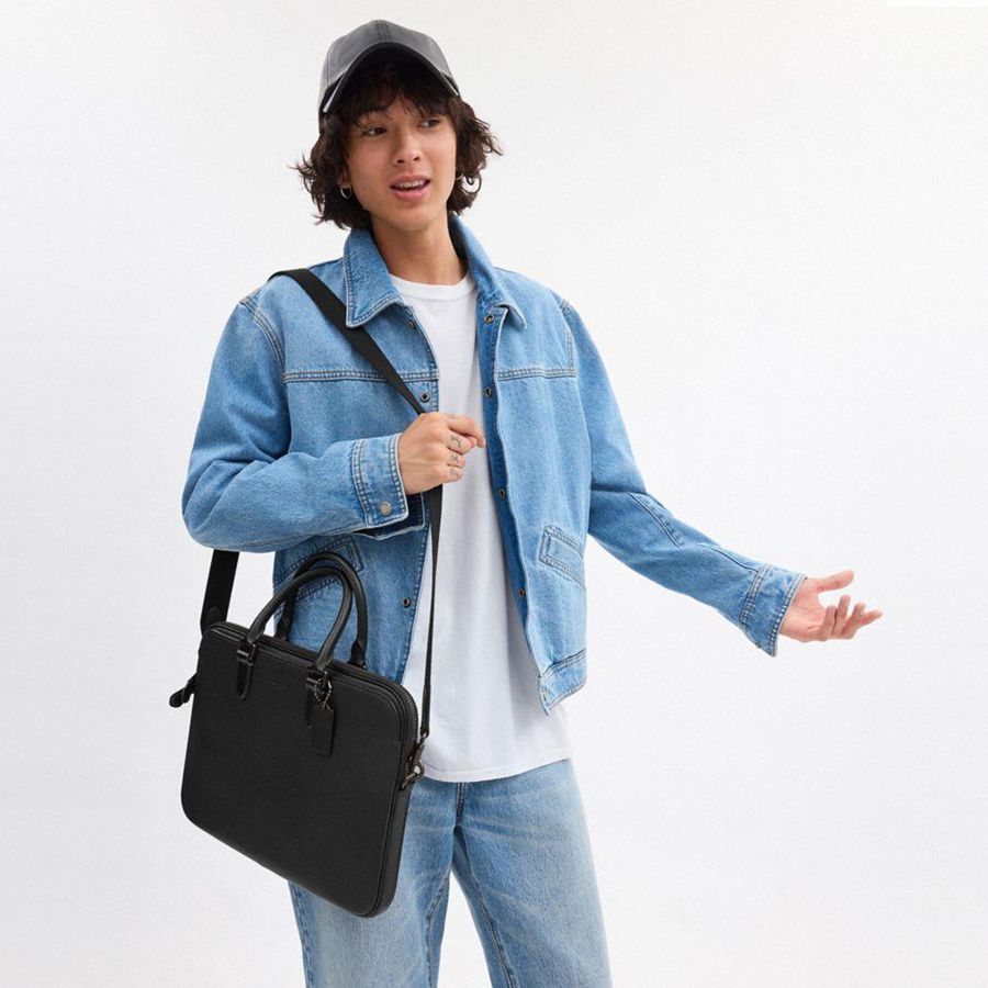 COACH® Gotham Slim Briefcase Men Tote Bags Black | GMPS56037