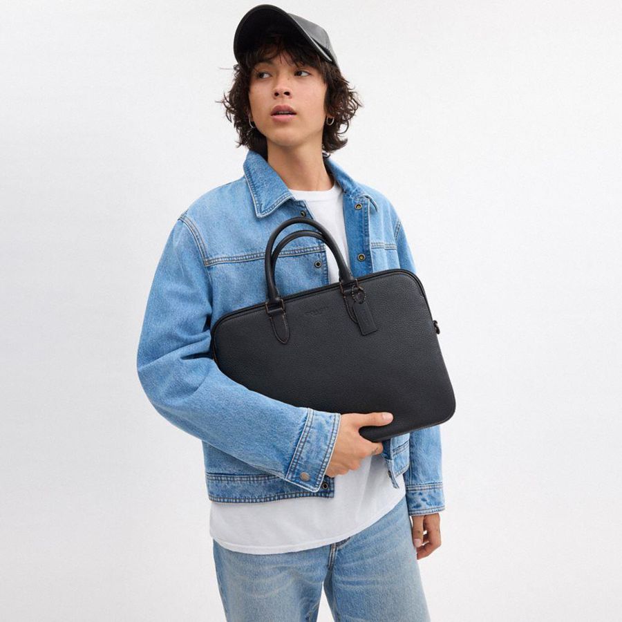 COACH® Gotham Slim Briefcase Men Tote Bags Black | GMPS56037