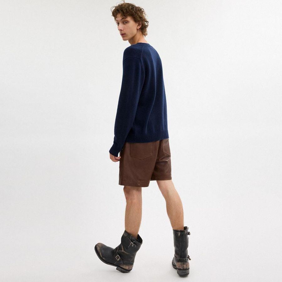 COACH® Graphic Intarsia Crewneck Men Sweater Navy | YTON95482