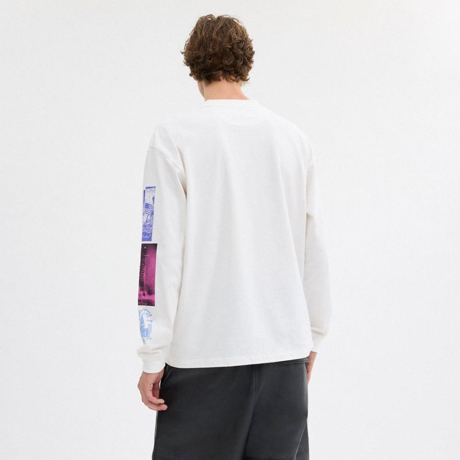COACH® Graphic Long Sleeve In Organic Cotton Men T-Shirt White | WFKB28135