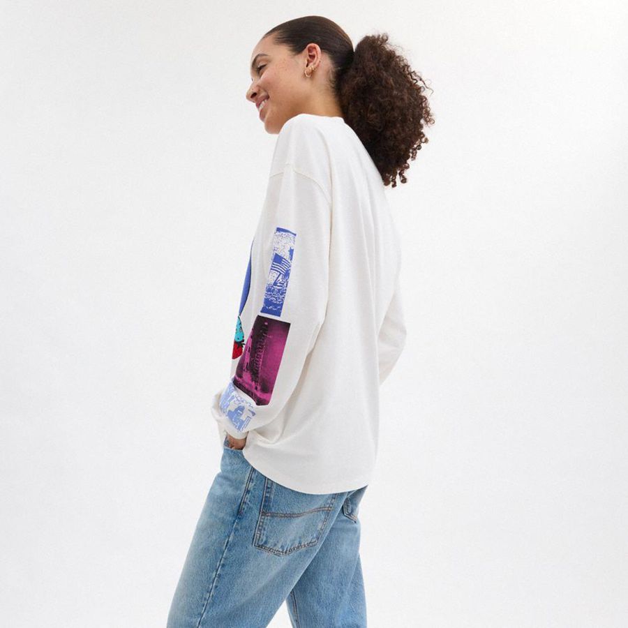 COACH® Graphic Long Sleeve In Organic Cotton Women T-Shirt White | YIMU49502