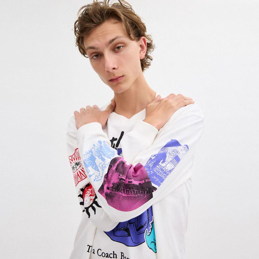 COACH® Graphic Long Sleeve In Organic Cotton Women T-Shirt White | YIMU49502