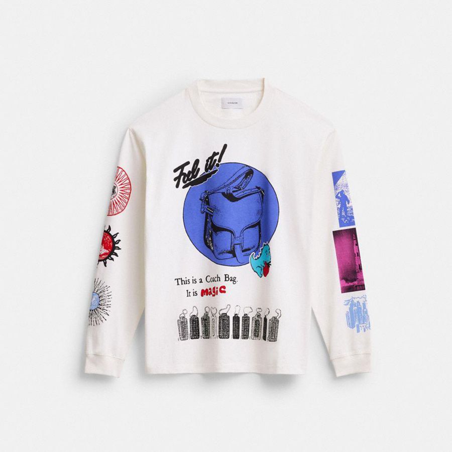 COACH® Graphic Long Sleeve In Organic Cotton Women T-Shirt White | YIMU49502