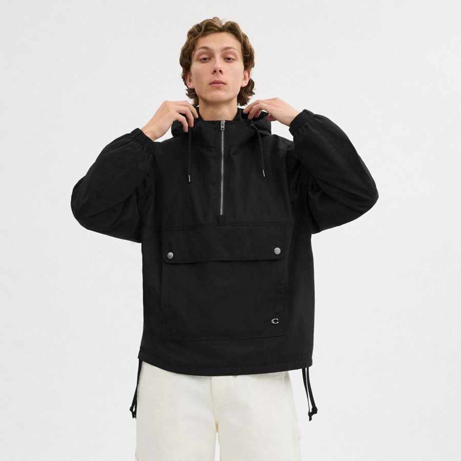 COACH® Half Zip Pullover Men Jacket Black | KYJA32175