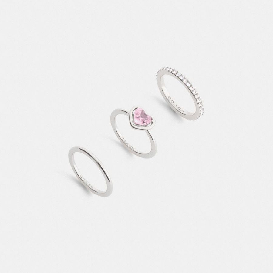 COACH® Halo Heart Ring Set Women Jewelry Silver | MDUE95476