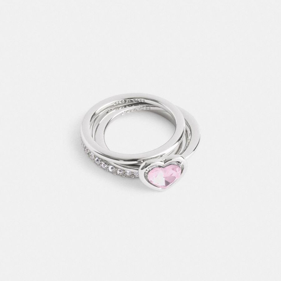 COACH® Halo Heart Ring Set Women Jewelry Silver | MDUE95476