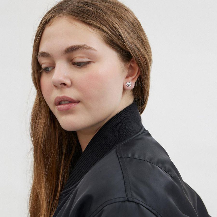 COACH® Halo Heart Stud Earrings Women Jewelry Silver | NXOT23608