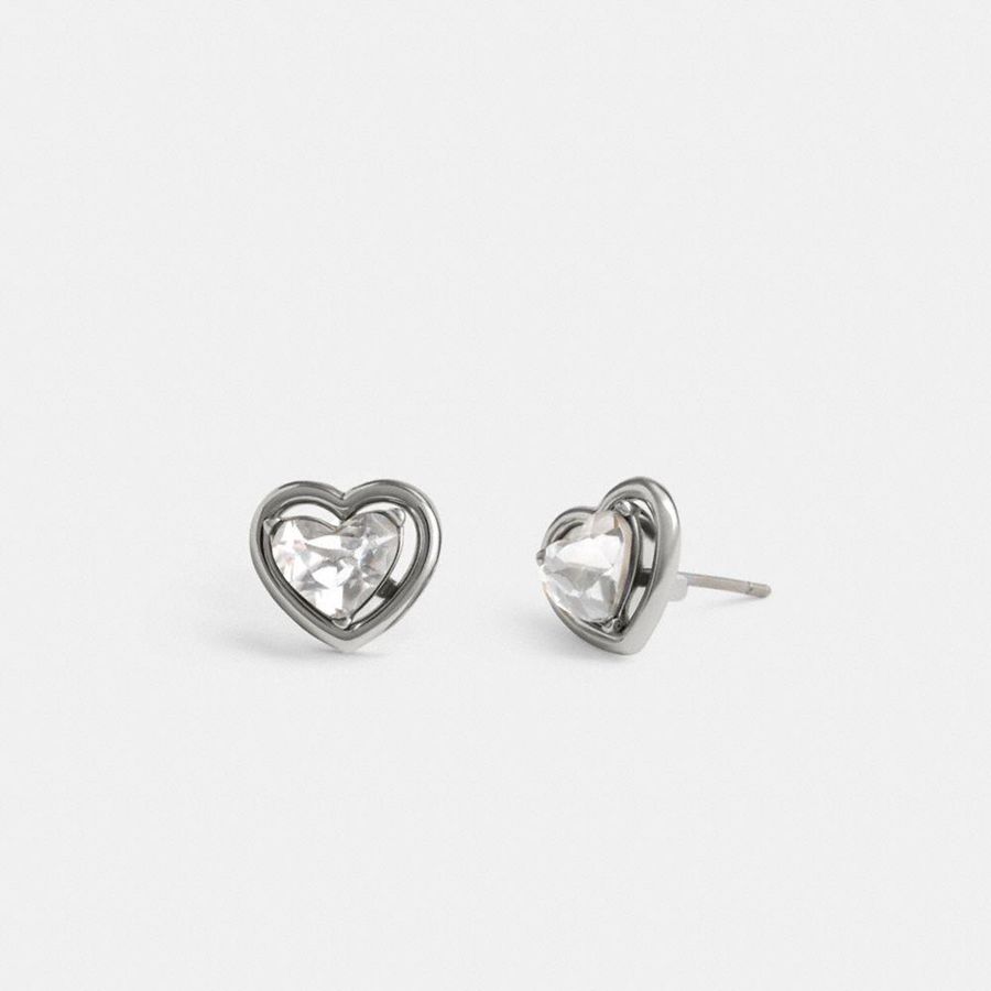 COACH® Halo Heart Stud Earrings Women Jewelry Silver | NXOT23608