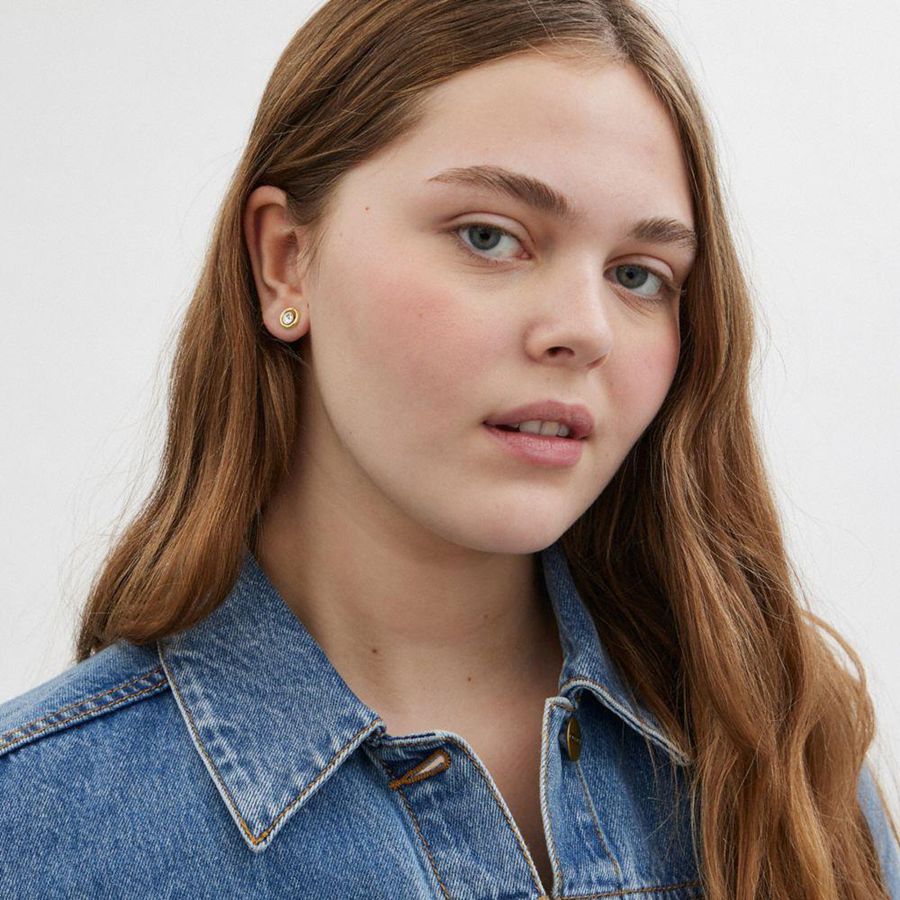 COACH® Halo Round Stud Earrings Women Jewelry Gold | NAIC57192