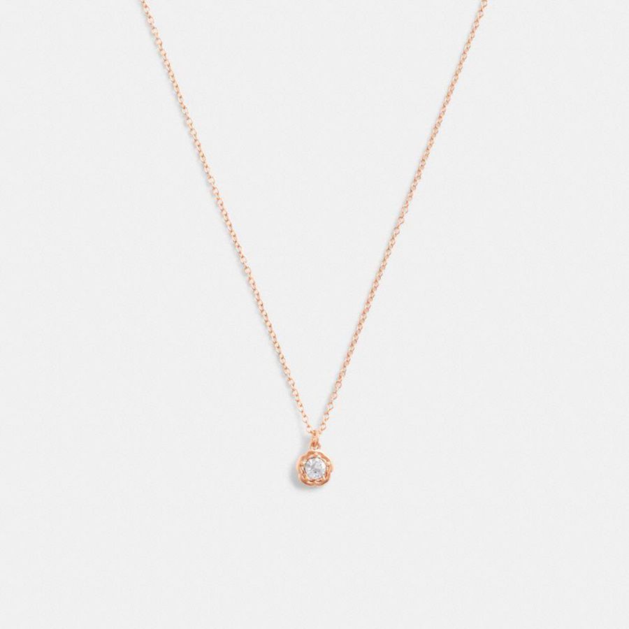 COACH® Halo Tea Rose Pendant Necklace Women Jewelry Pink | YQDC61452