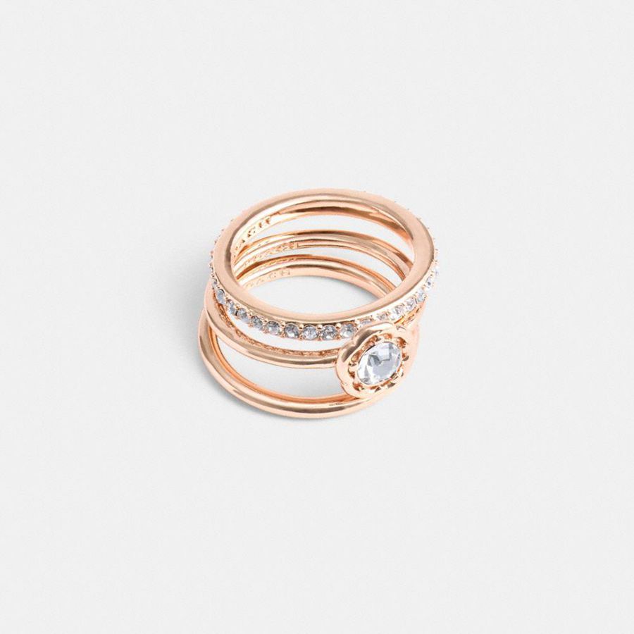 COACH® Halo Tea Rose Ring Set Women Jewelry Gold | QURZ93725