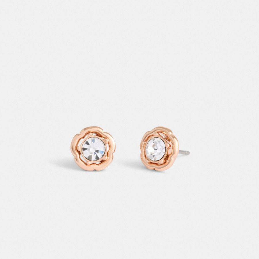 COACH® Halo Tea Rose Stud Earrings Women Jewelry Silver | CQUP52894