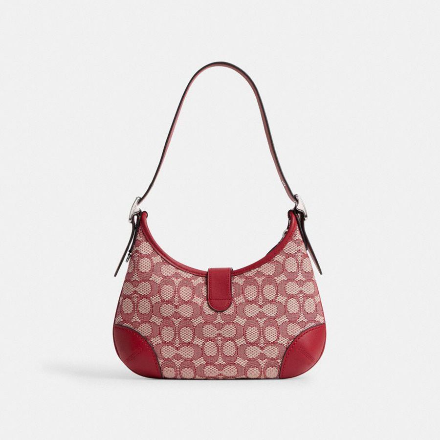 COACH® Hamptons In Signature Textile Jacquard Women Hobo Bag Red | ZWJP12649