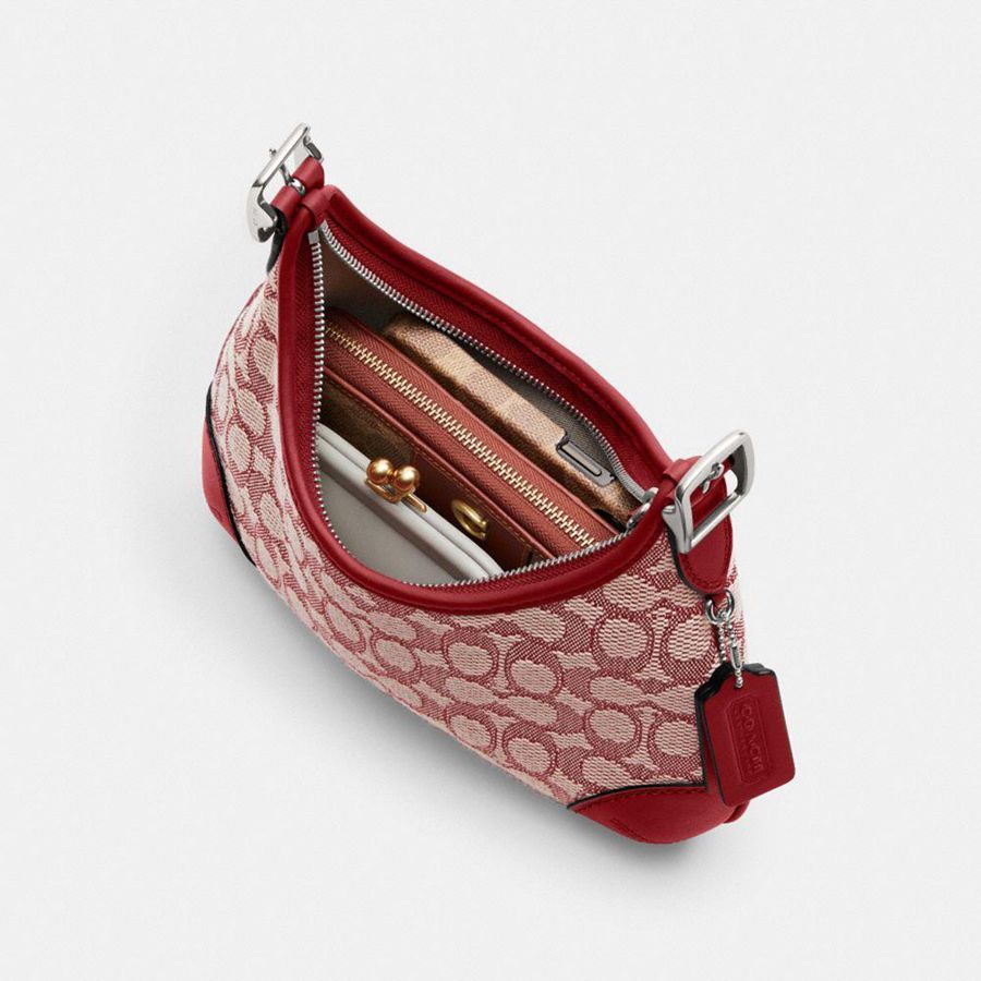 COACH® Hamptons In Signature Textile Jacquard Women Hobo Bag Red | ZWJP12649