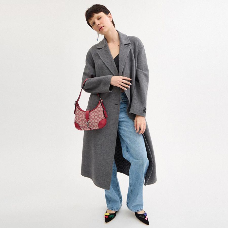 COACH® Hamptons In Signature Textile Jacquard Women Hobo Bag Red | ZWJP12649