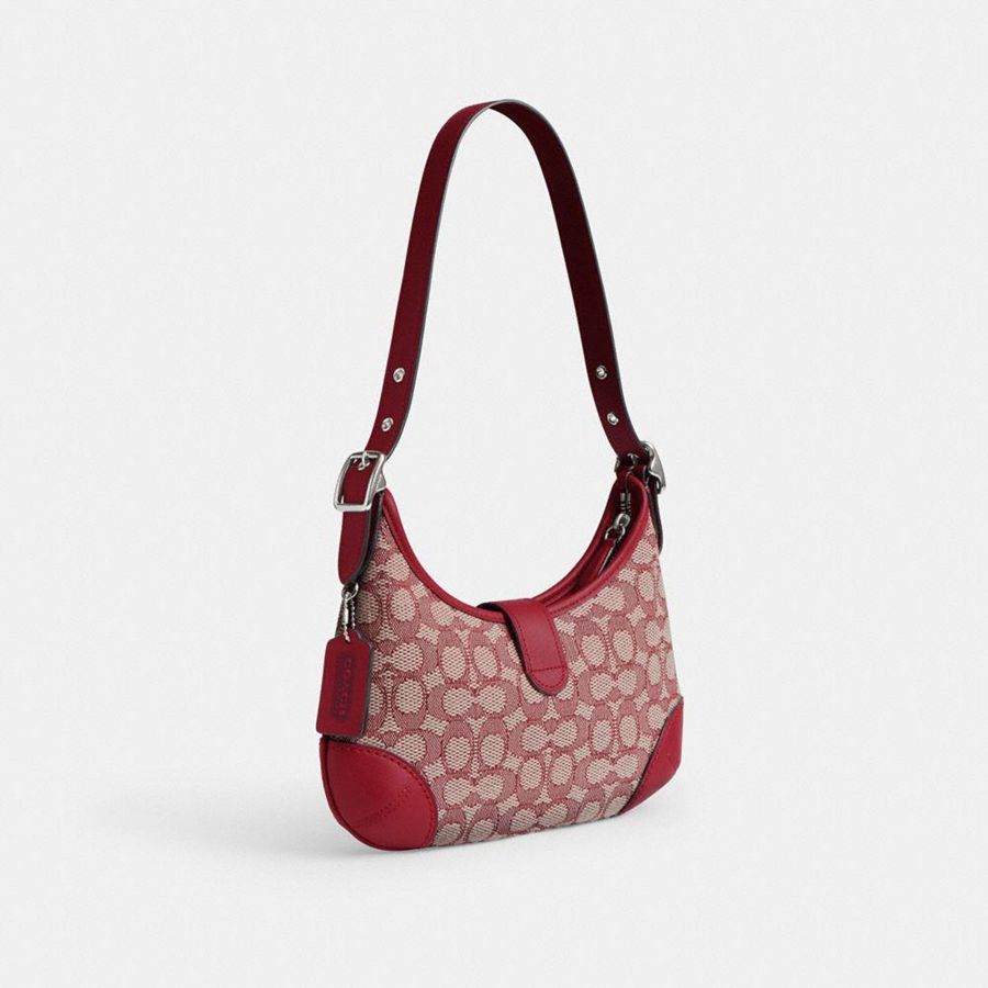 COACH® Hamptons In Signature Textile Jacquard Women Hobo Bag Red | ZWJP12649