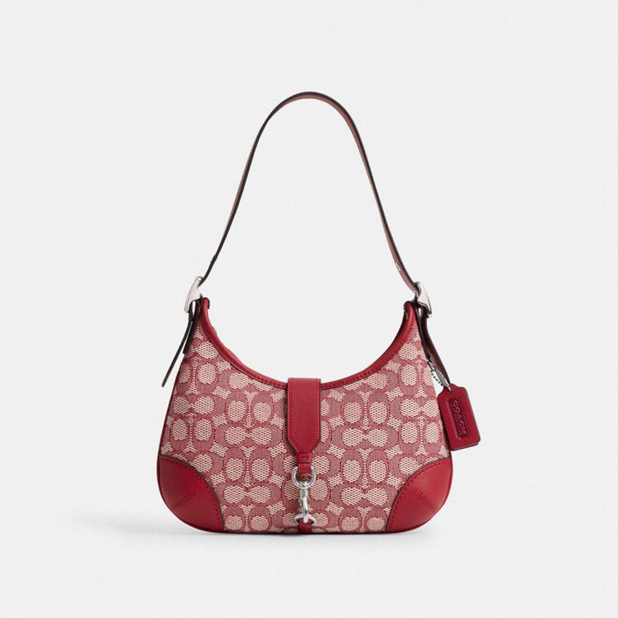 COACH® Hamptons In Signature Textile Jacquard Women Hobo Bag Red | ZWJP12649