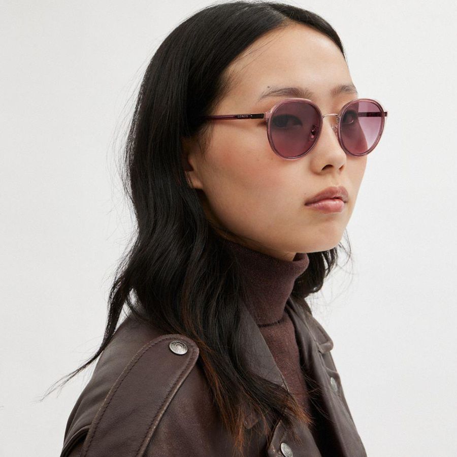 COACH® Hangtag Geometric Round Women Sunglasses Pink | GOCI63572