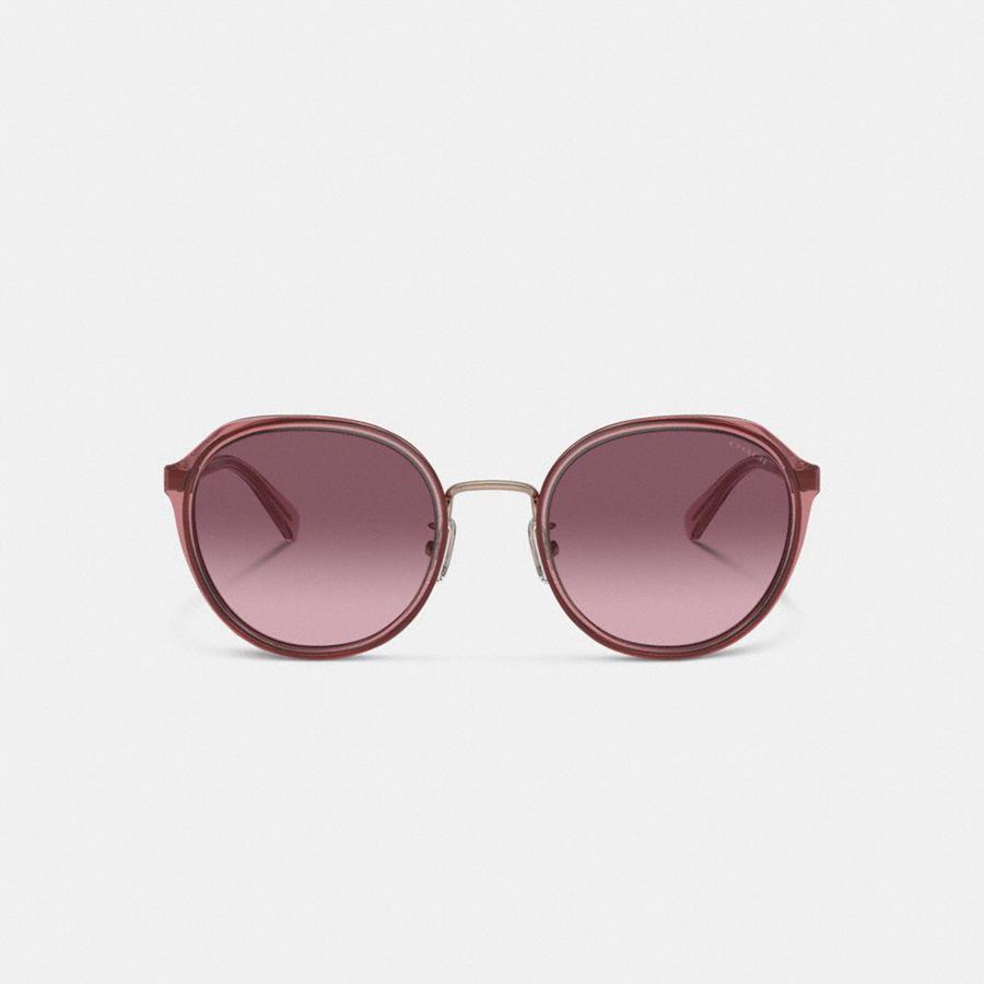 COACH® Hangtag Geometric Round Women Sunglasses Pink | GOCI63572
