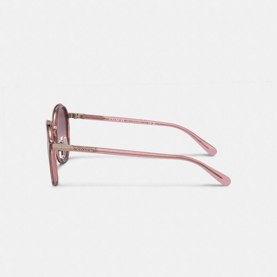 COACH® Hangtag Geometric Round Women Sunglasses Pink | GOCI63572