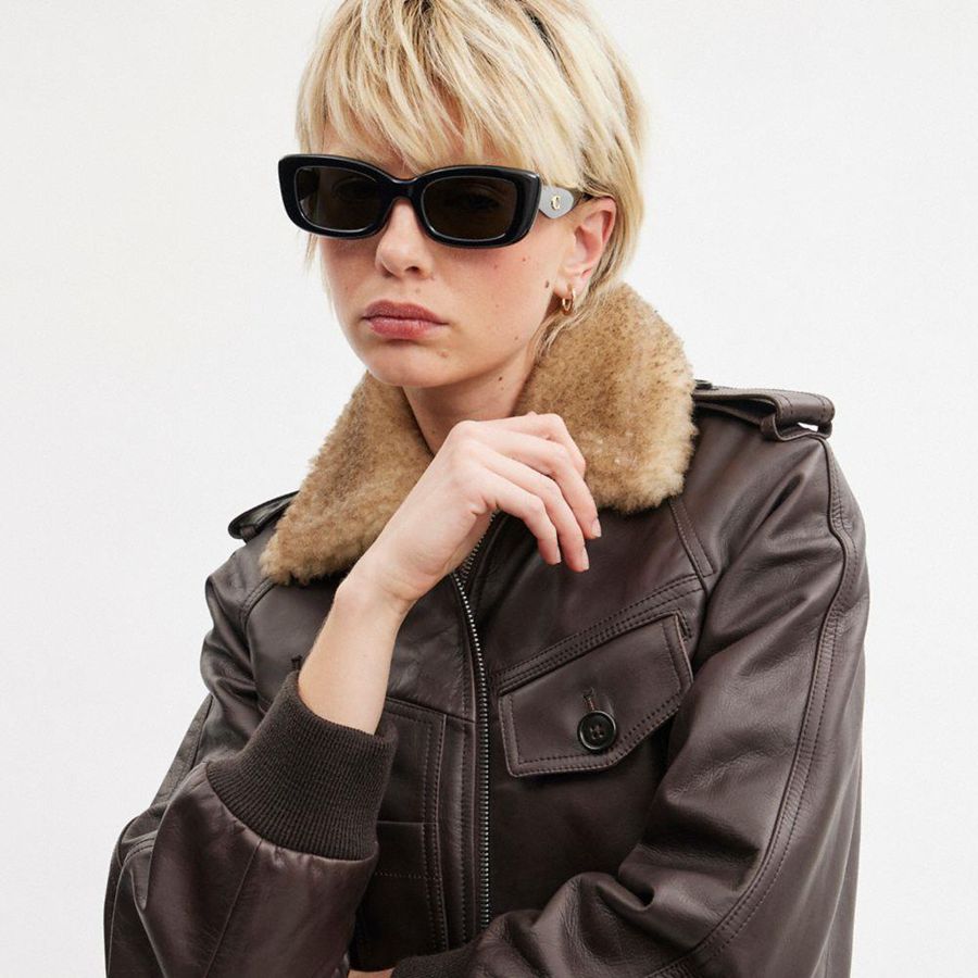 COACH® Hardware Narrow Rectangle Women Sunglasses Black | ZTAO28067