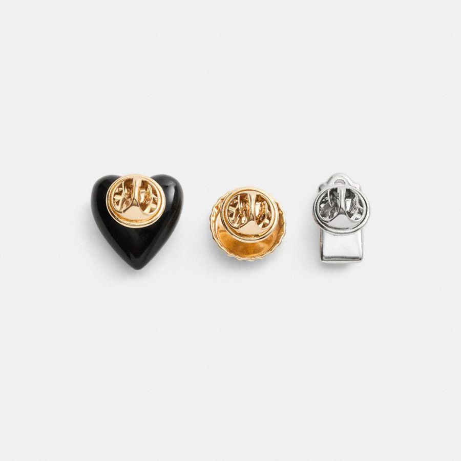 COACH® Heart And Bottle Cap Pin Trio Women Jewelry Black | RCHY13504