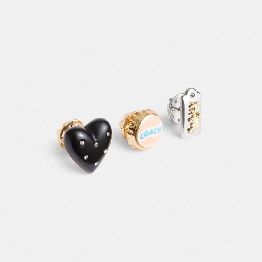 COACH® Heart And Bottle Cap Pin Trio Women Jewelry Black | RCHY13504