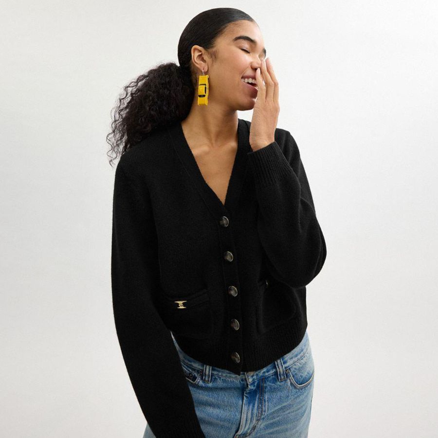 COACH® Heritage C Cardigan Women Sweater Black | EFSD03684