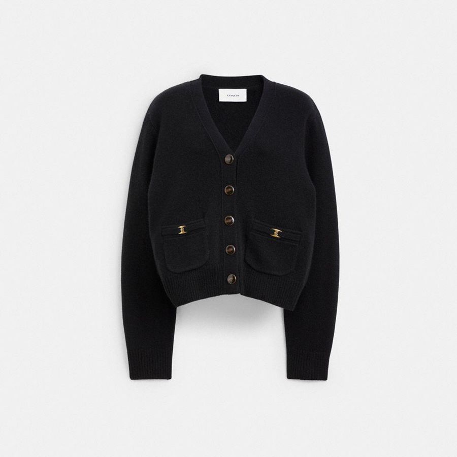 COACH® Heritage C Cardigan Women Sweater Black | EFSD03684
