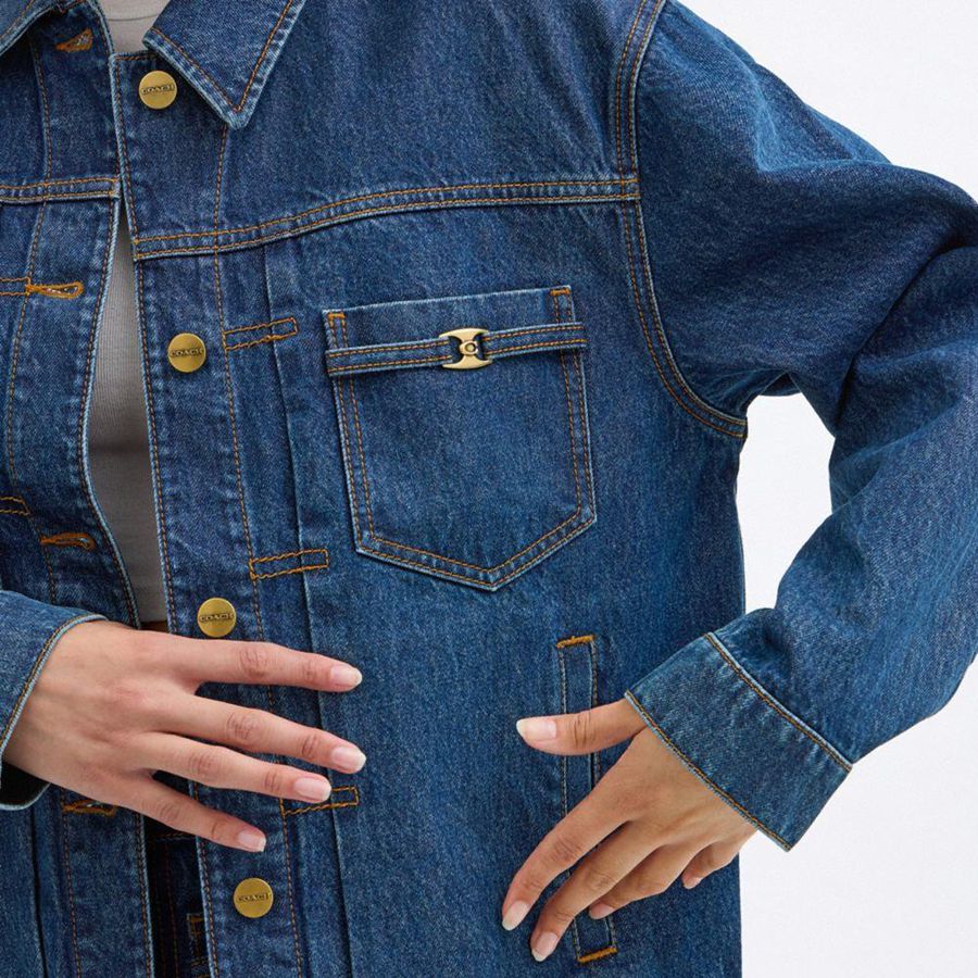 COACH® Heritage C Denim Trucker Women Jacket Blue | WJLZ86205
