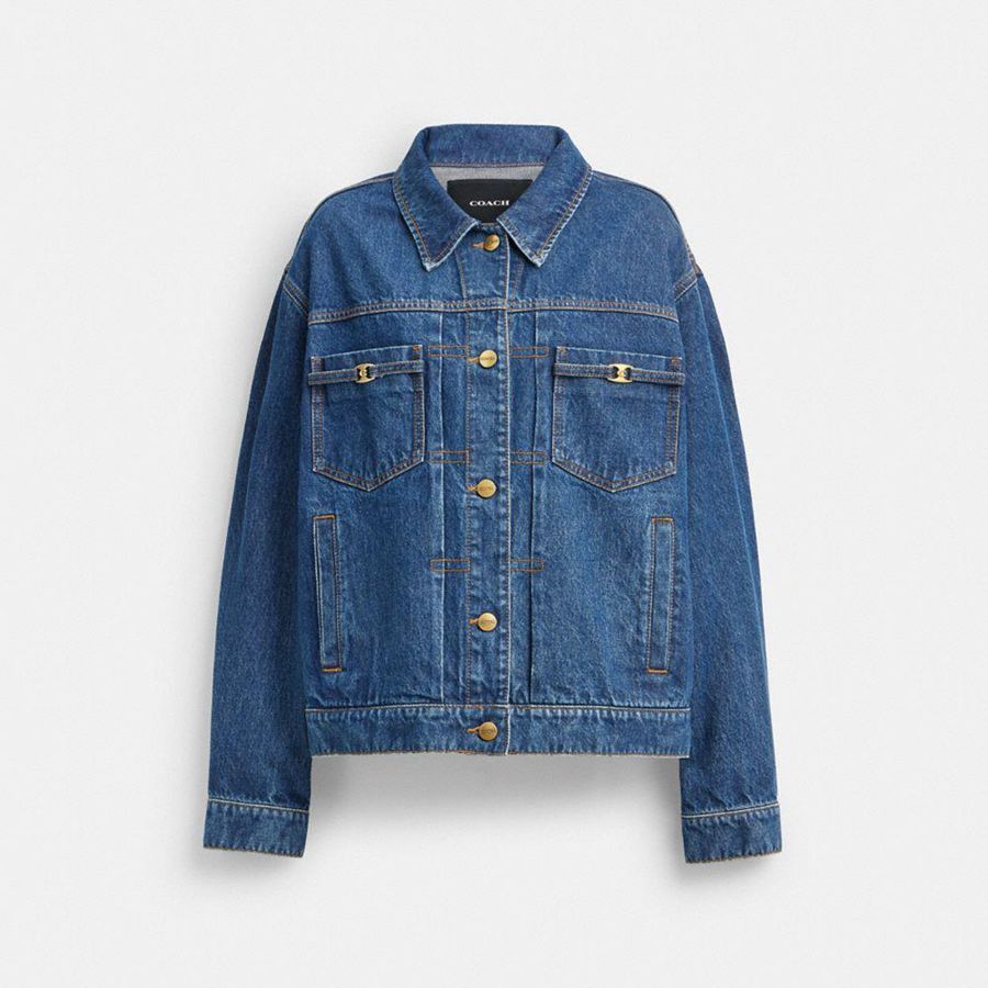 COACH® Heritage C Denim Trucker Women Jacket Blue | WJLZ86205