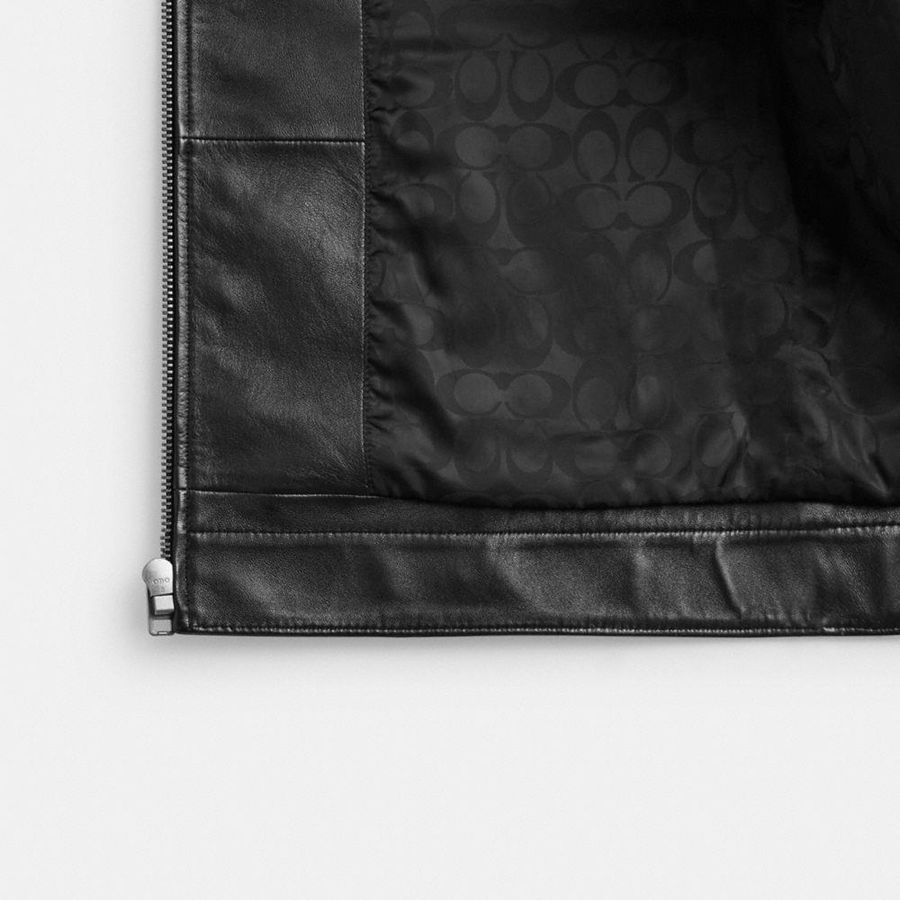 COACH® Heritage C Lightweight Leather Men Jacket Black | OMWS74908